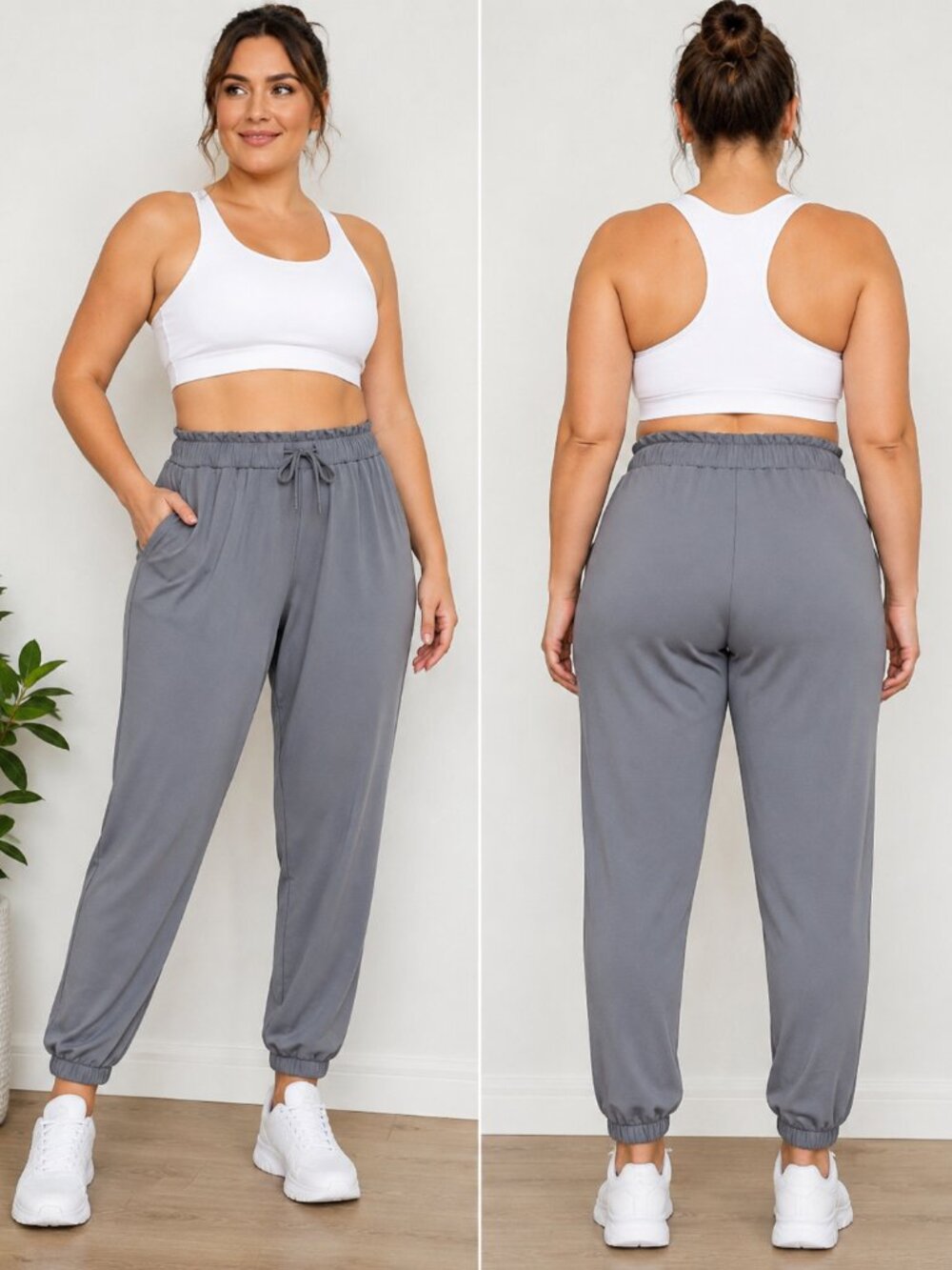 NWT Oalka Women's High Waisted Yoga Jogger Pants Gray Size XXL Stretch